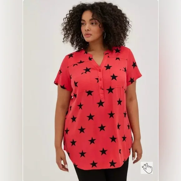 Torrid Harper Rayon Twill Pullover Short Sleeve Tunic Blouse - Picture 2 of 3